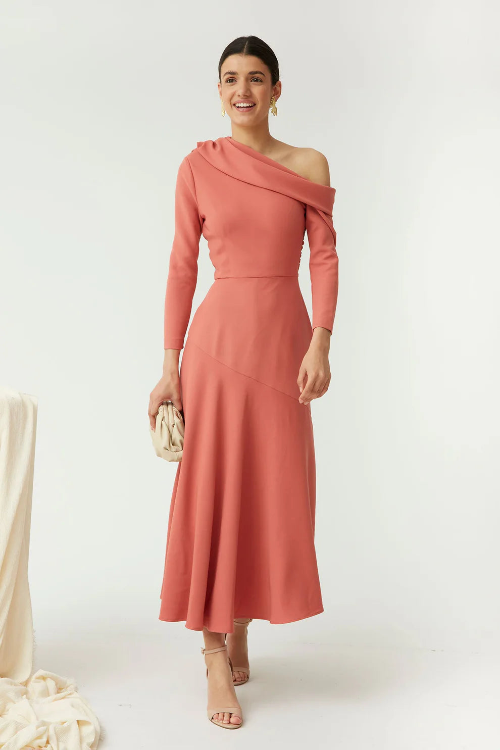 CHRISTINA - MIDI DRESS WITH ASYMMETRIC NECKLINE