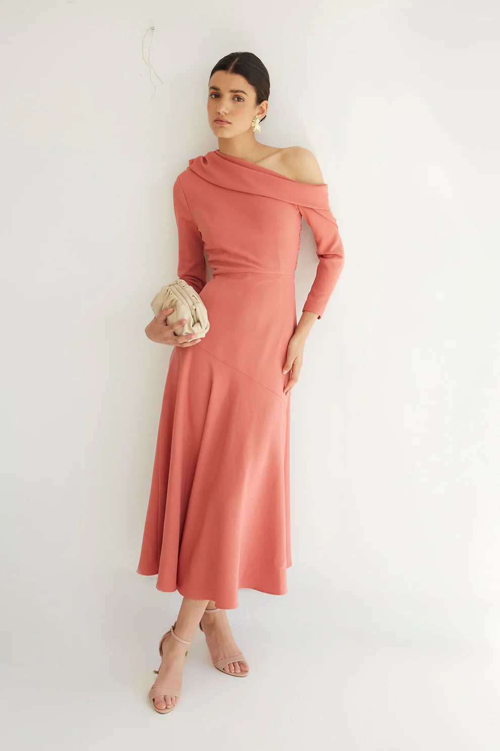 CHRISTINA - MIDI DRESS WITH ASYMMETRIC NECKLINE