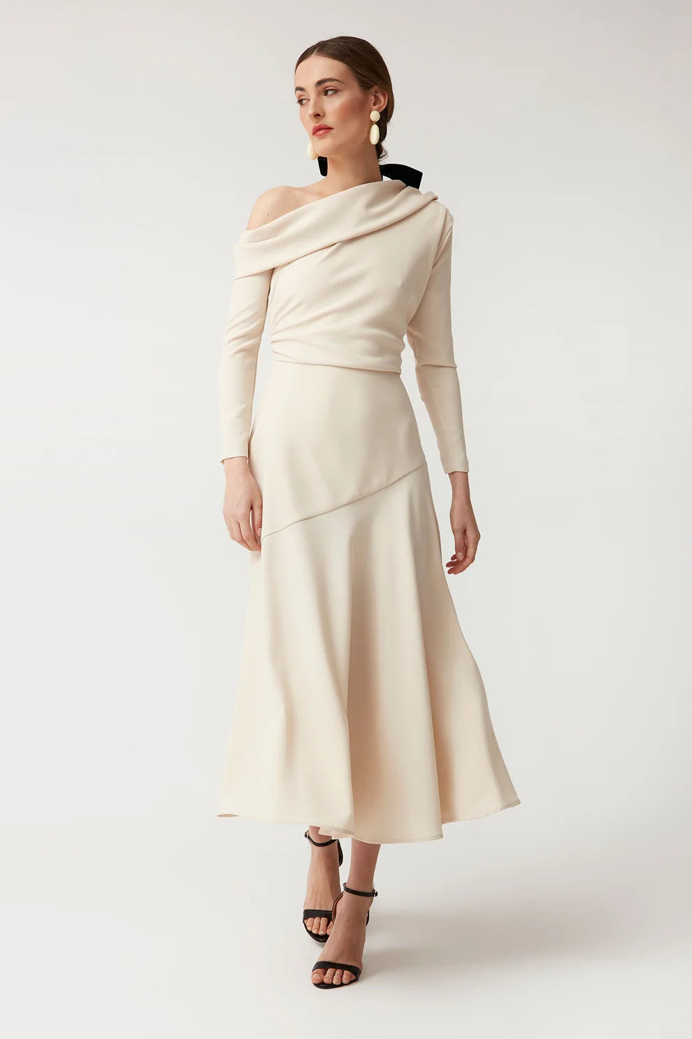 CHRISTINA - MIDI DRESS WITH ASYMMETRIC NECKLINE