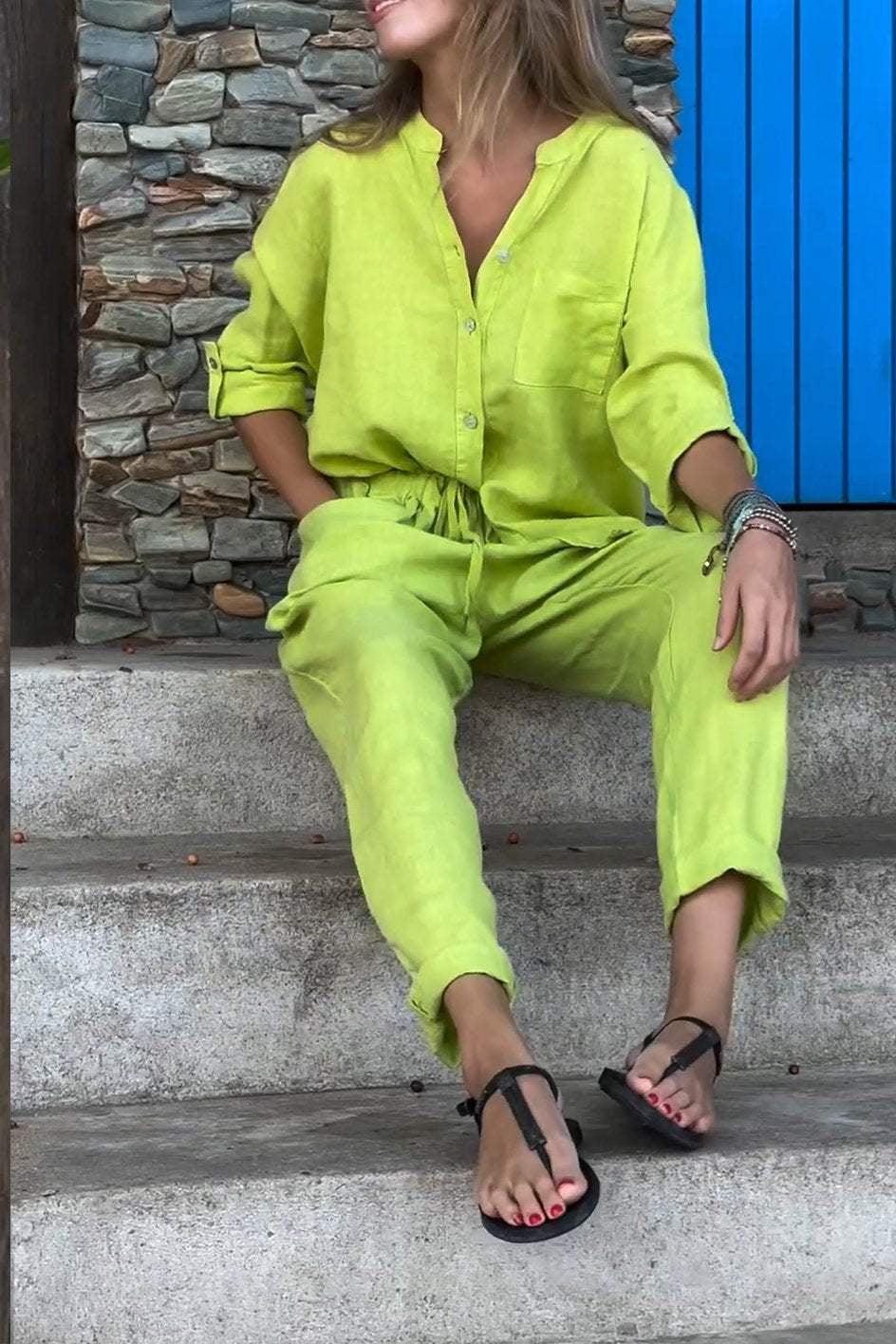 MERCEDES – CONJUNTO CAMISA Y PANTALÓN RECTO