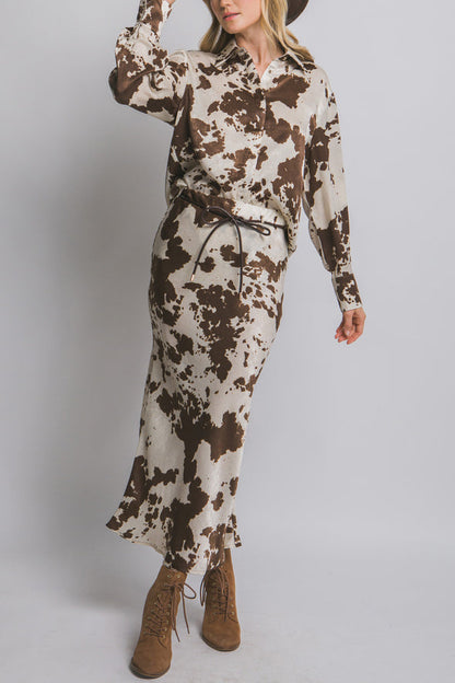 MARGA –  CONJUNTO CAMISA SATINADA Y FALDA