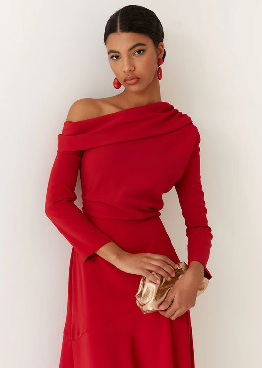 CHRISTINA - MIDI DRESS WITH ASYMMETRIC NECKLINE