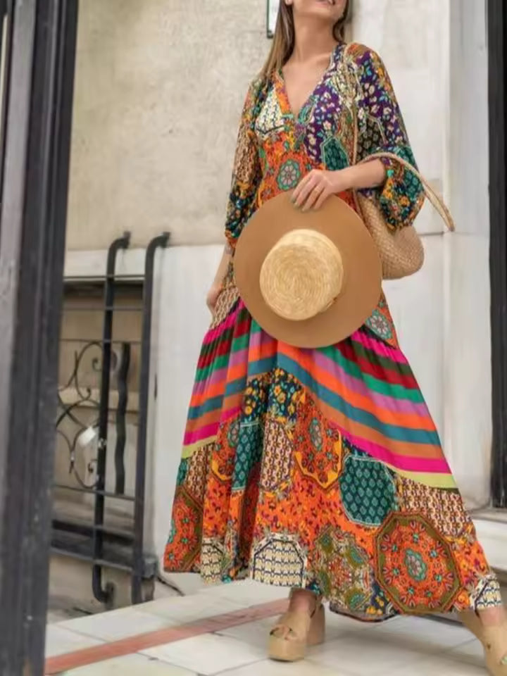 MARIBEL – VESTIDO LARGO BOHO PLISADO