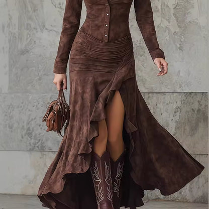 JOSEFA– VESTIDO LARGO CAMISERO PLISADO