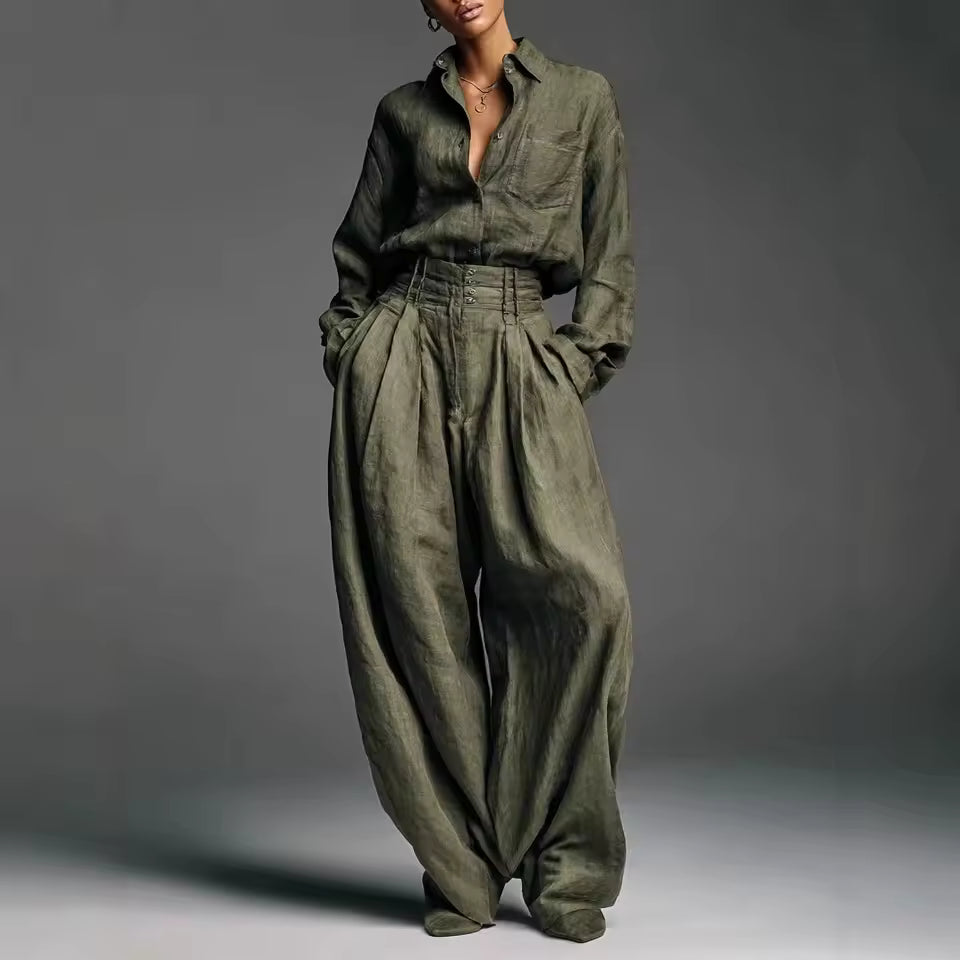 AYLA – CONJUNTO CAMISA Y PANTALÓN RECTO