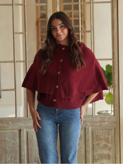 AMAYA - PONCHO DE PUNTO CON BOTONES