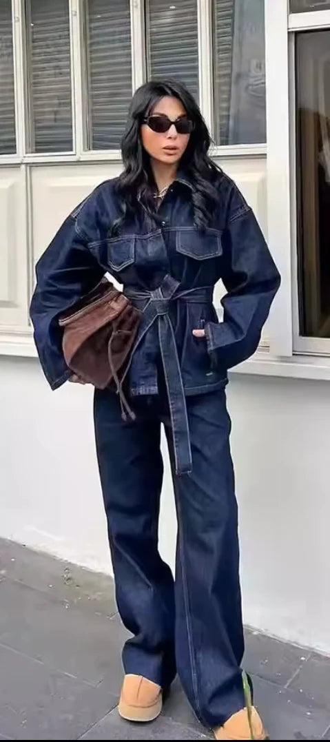 MARTHA - CONJUNTO DENIM CHAQUETA Y PANTALÓN ANCHO