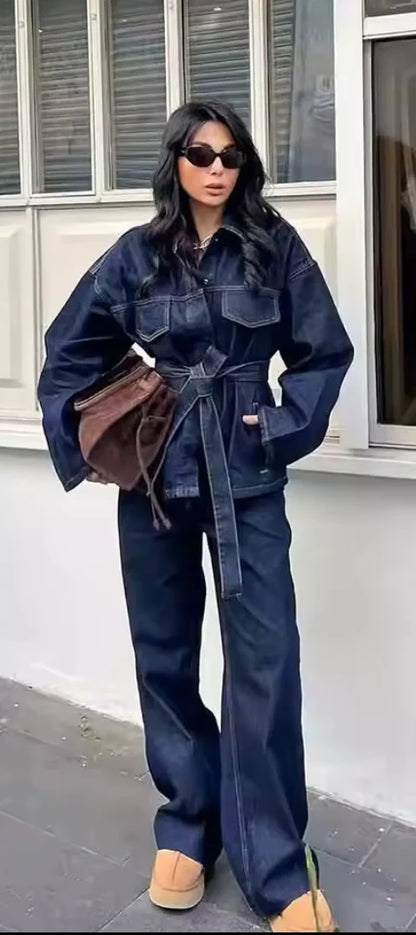 MARTHA - CONJUNTO DENIM CHAQUETA Y PANTALÓN ANCHO