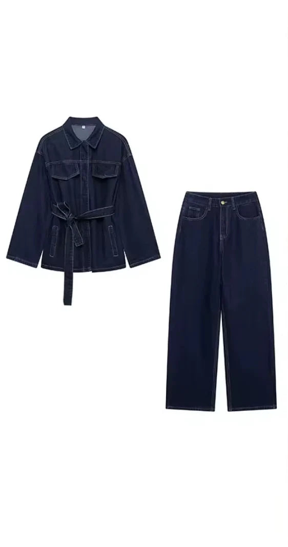 MARTHA - CONJUNTO DENIM CHAQUETA Y PANTALÓN ANCHO